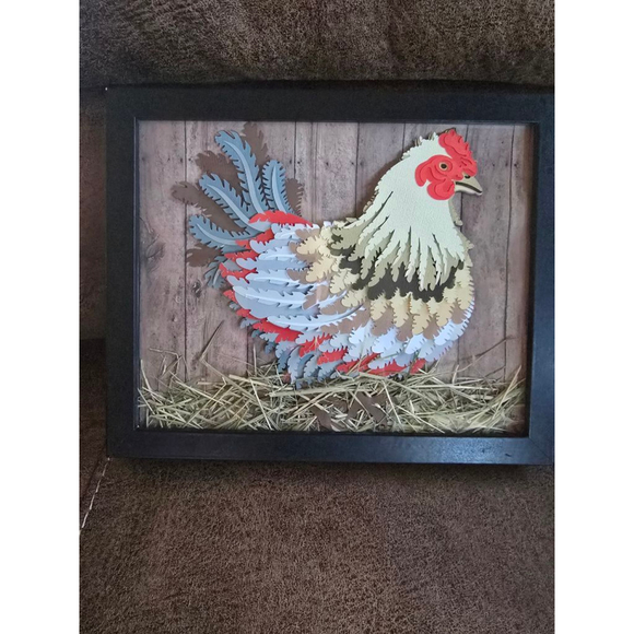 Mixed Media 3D Chicken Art, 10.5x8.50 Brown & Red - Picture 1 of 6